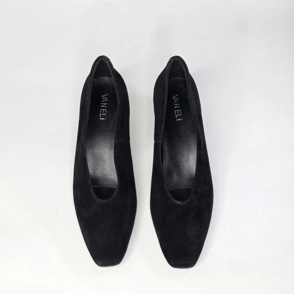 Vaneli Solara Womens Heels Size 7.5 Black Suede Block Heel Slip On Classic Shoes